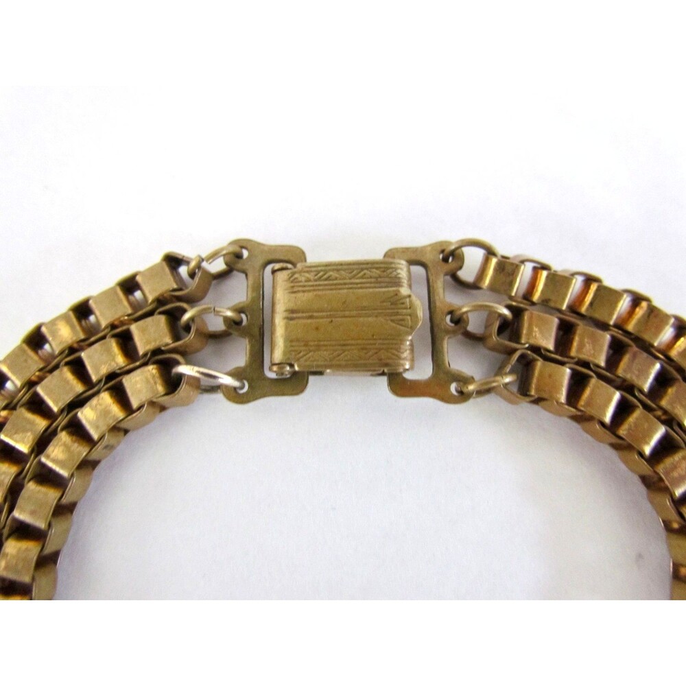 Vintage 1940s 50s Triple Strand Box Chain Necklace Heavy Venetian Links - Picture 4 of 12